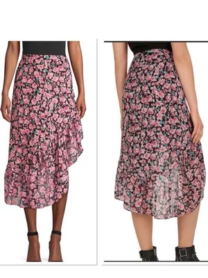 The Kooples Paris Pink Floral Silk Blend Ruffle Asymmetrical Skirt Uk8 NWOT PB16 - Image 1 of 4
