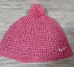 Nike Beanie Pom Pom Girls Size 7 -16 Pink with Silver Winter Hat - Picture 1 of 12