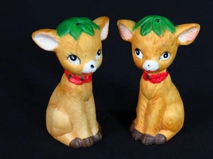 Vintage Deer Salt Pepper Shakers Christmas Reindeer Fawn Figurine Set JSNY 3" - Picture 1 of 12