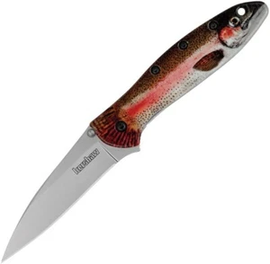 KERSHAW 1660TROUT LEEK ASSISTED KNIFE RAINBOW TROUT ALUMINUM HANDLE 14C28N SS - Picture 1 of 4