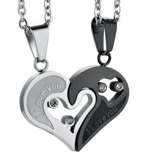 Couple Necklace for Women Men Love Heart Pendant Matching Necklaces Jewelry - Picture 1 of 7