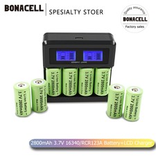 2800mAh Rechargeable 3.7V Li-ion 16340 Batteries CR123A Battery+LCD Charger for 