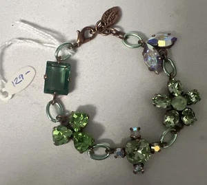 VTG Isabelle de Millery Bracelet Green Rhinestones Glow AB 7.25” France Copper - Picture 1 of 12