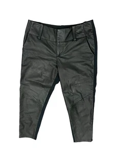 Alice + Olivia Lamb Leather front & Crepe back combo Cropped Trouser pant Sz 6 - Picture 1 of 12