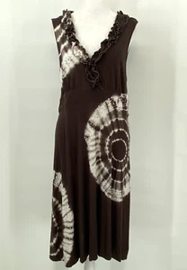INC INTERNATIONAL CONCEPTS Dress Sz XL Brown Tie Dye Midi Ruffle V-Neck Beaded - Picture 1 of 14