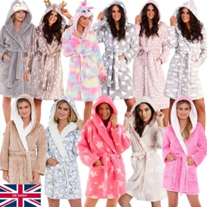 Women's Fleece Dressing Gown Bath Robe Unicorn Penguin Reindeer Love To Sleep - Picture 1 of 71