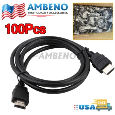 100 Count HDMI Cable High Speed 5ft Brand New Never Used Bulk Lot Of 100 Black - Image 1 of 4