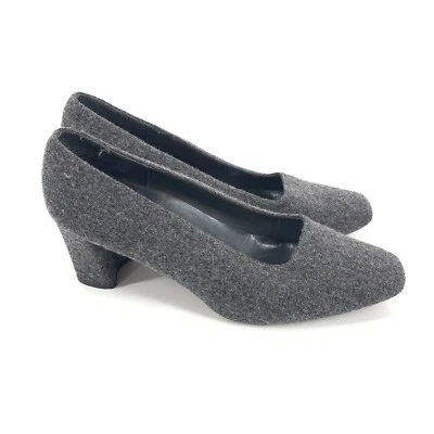 Zapatos de tacón alto de bloque cubiertos de tela de tweed vintage Parade Collection talla 8 grises Foto 1 de 4