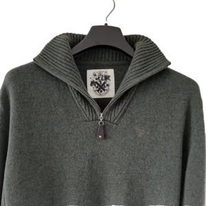 Barbour Nihilonisi Duro Jumper Mens L Dark Green Lambswool Chunky Zip Neck Logo - Picture 1 of 14
