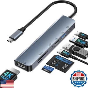 USB C Hub Multiport Adapter, 7 in 1 USB-C Dock 4K@60Hz HDMI, 100W PD, USB A 3 - Picture 1 of 5