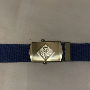 Cub Scouts Blue Web Belt With Solid Brass Buckle- 30 Inch Vintage - Picture 1 of 3