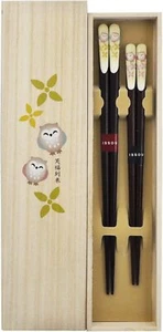 Wakasa nuri Japanese Lacquered Chopstick and Hashioki set Good luck Smile Owl - Picture 1 of 8