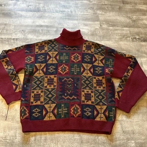 VTG Sears Roebuck & Co Knit in Italy Wool Blend Patterned Sweater Mens Large - Picture 1 of 9