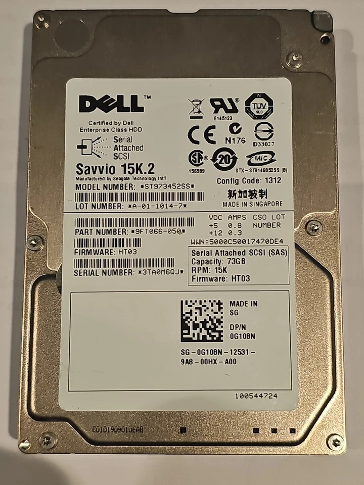 NEW Dell Seagate 73GB 15K SAS 2.5″ Server Hard Drive G108N 0G108N  ST9734552SS - Image 1 of 4