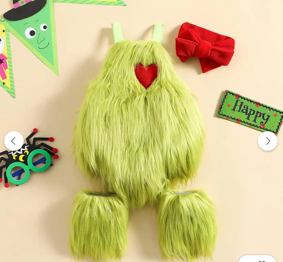 Bebé Niñas GRINCH 3 Piezas Foto utilería | Disfraz de Navidad para Niño pequeño | ¡LIQUIDACIÓN! Foto 1 de 1