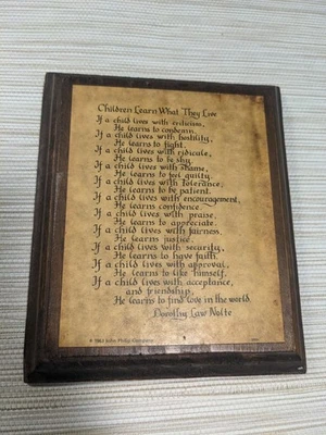 Vintage Wall Plaque Natural Wood "Children Learn What They Live" - Image 1 of 4