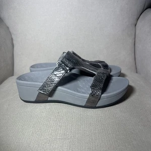 Vionic Damen-Sandalen Größe 5 Pacific Ellie Metallic Schlange Zinn Silber Komfort - Bild 1 von 11