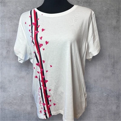 Tommy Hilfiger White Heart Graphic T-Shirt Womens 0X NWT white red plus - Image 1 of 4