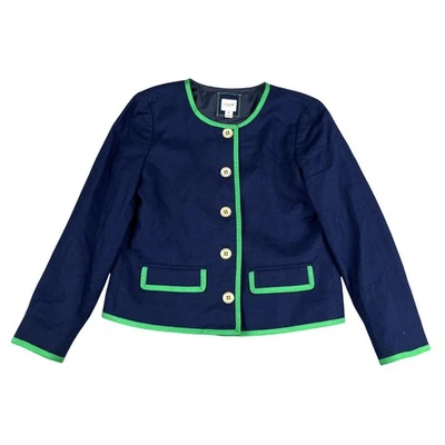 Blazer J.Crew Re-Imaginado Mujer Azul Verde Borde Carrera Talla 0 Foto 1 de 4