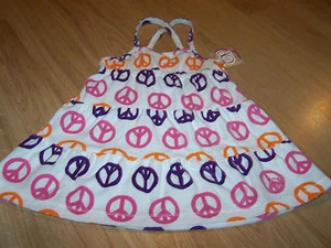 Size XS 4-5 OP Ocean Pacific Swim Cover Up Dress White w Peace Signs Pink Purple - Picture 1 of 2