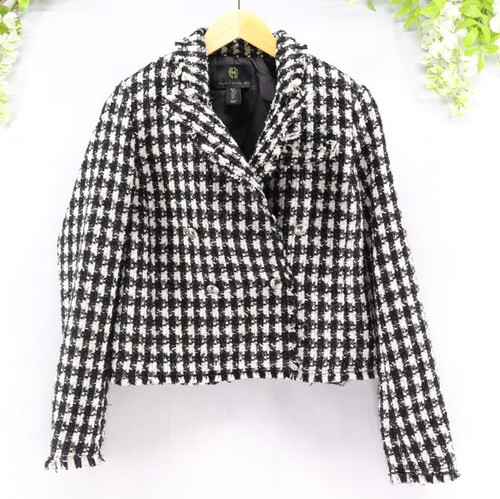 CHANEL Giacca blazer donna Ho of Harlow tweed nero bianco piccolo