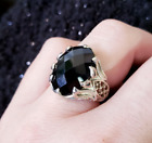 Vintage Sterling Silver Black Onyx Ring Size 6.5 Womens Gothic Witchy Gypsy Boho