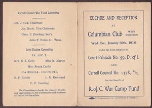 Programa de fondos de campamento de guerra de Caballeros de Colón - West Hoboken, Nueva Jersey (1918) - Imagen 1 de 2