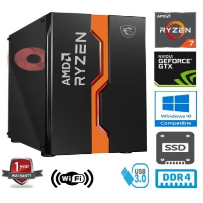 GAMING PC - AMD RYZEN 7 2700X 4.3GHz 16GB RAM 1TB SSD NVIDIA GEFORCE GTX1660Ti - Image 1 of 4
