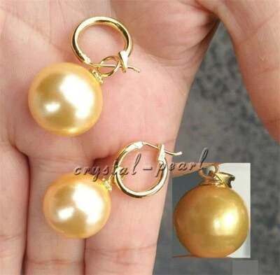 Precioso AAA+ 12-11mm Real Natural Dorado Redondo Perla Colgante 14k Set Foto 1 de 3