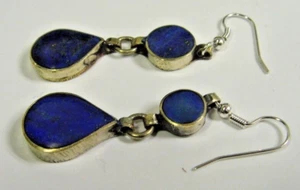 1 pair Gemstone lapis lazuli drop circle custom crafted silver earrings 49739 - Bild 1 von 5