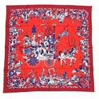 HERMES Scarf Muffler Carre 90 La Folle Parade 2020SS Rouge X Blue Blanc Red 100%