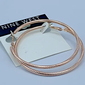 Nine West 2.5 inch Rose Gold Tone Hoop Earrings 1367 - Picture 1 of 4