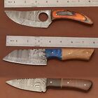 Lot  Of 3 Custom Handmade Forged Damascus Steel Camping Skinner Hunting Knife