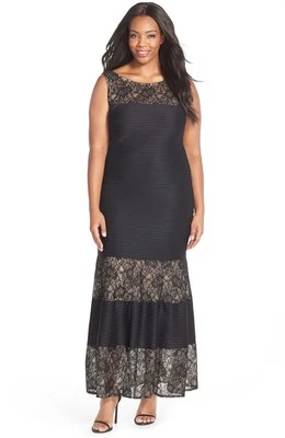 Maxi vestido plisado pintuck con inserción de encaje London Times (talla 22W) Foto 1 de 2