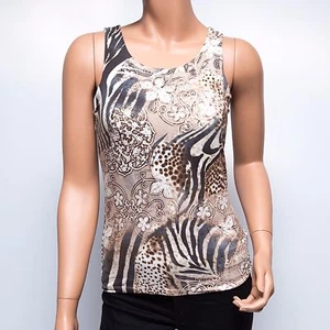 Yansi Fugel Tank in rayon con stampa floreale animalier marrone piccolo - Foto 1 di 7