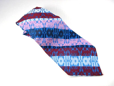 СИНИЕ РОЗОВЫЕ КРАСНЫЕ ДИАГОНАЛЬНЫЕ ПОЛОСКИ галстук галстук винтажный 100% ацетатный широкий - Изображение 1 из 4