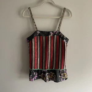 E Eloise Anthropologie Women S Boho Satin Stripe Floral Peplum Acacia Cami Top - Picture 1 of 9