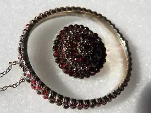 c. 1900 GRANAT ARMREIFEN + BROSCHE Tracht böhmischer Granat Silber? Granatstern - Bild 1 von 11