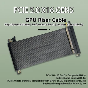 PCI E PCIe 5.0 X16 Riser Cable Plated Shielded Double Reverse PCI Express Gen5 - Picture 1 of 16