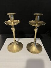 Brass Pair of Candlesticks 9" Tall VINTAGE Two Beautiful
