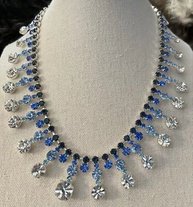 Collana NAPIER firmata tono argento toni blu strass trasparenti dichiarazione - Foto 1 di 5