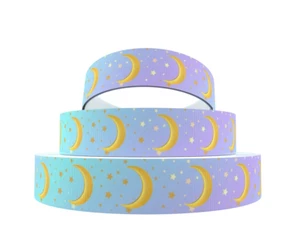 Ripskorn Sterne und Mondschatten rosa und blaues Band 25 mm 1" - Bild 1 von 1