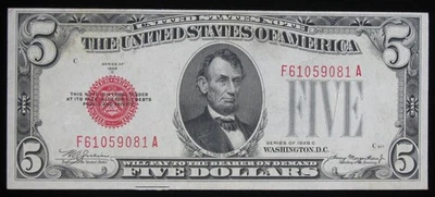 1928-C $5 selo vermelho concurso legal Estados Unidos nota nítida XF-AU EUA papel-moeda - Imagem 1 de 2