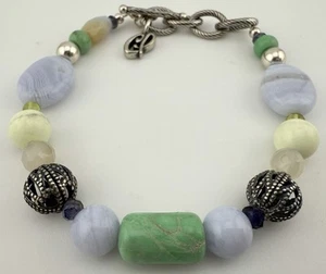 CAROLYN POLLACK 925 SILVER MULTISTONE BEADED 7”-8” TOGGLE BRACELET K762A - Picture 1 of 5