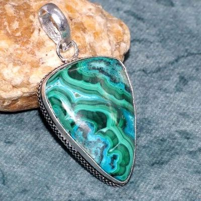Colgante enchapado en plata 925 de malaquita de crisocola de 1,7" para mujer GW Foto 1 de 3