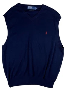 Vintage Polo Ralph Lauren Mens XL Black Pima Cotton Sweater Vest Red Pony Preppy - Picture 1 of 10
