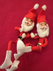 2 Vintage Einweg Weihnachtsmann Pixies Elfe Ornamente Japan Filz MCM 5" Gummikopf - Bild 1 von 10