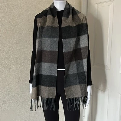 Bufanda de lujo Club Room a cuadros negro gris tostado 100 % cachemir Foto 1 de 4