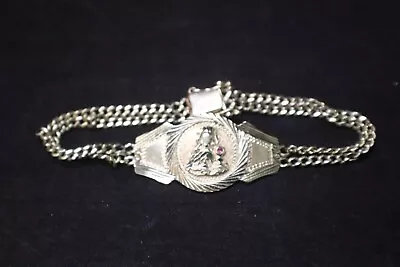 Vintage 14K Yellow Gold Bracelet Virgin Mary Ruby Accent 19.1 Grams - Image 1 of 4