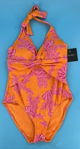 Neu mit Etikett Ellen Tracy orange pink Muschel koralle 1 Stück Neckholder Träger Badeanzug Gr. 8 - Bild 1 von 3